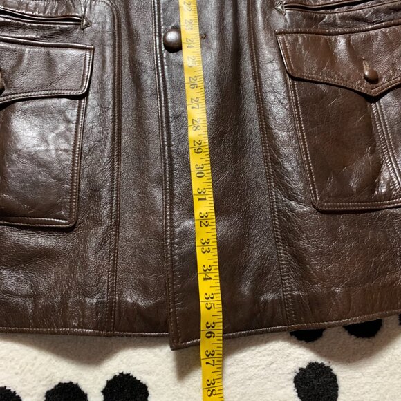Vintage 70s Chocolate Brown Leather Retro Jacket Trench Coat Overcoat - Picture 13 of 16